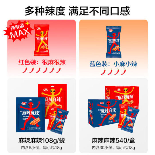 【卫龙】很麻很辣 辣条108g*2袋(内含18g*12袋)麻辣爆汁 越嚼越香
