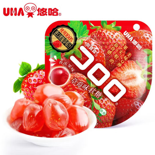 【UHA悠哈】草莓味 果汁软糖52g*4袋（每袋10粒，共40粒）果香四溢 撕开袋子就能闻得到