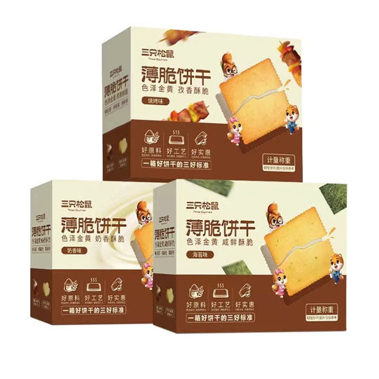 【三只松鼠】薄脆饼干300g/盒（内含约25小包，每小包3片薄饼，共75片）薄如纸 酥脆香