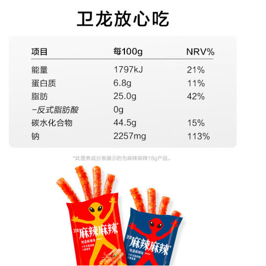 【卫龙】很麻很辣 辣条108g*2袋（内含18g*12袋）麻辣爆汁 越嚼越香